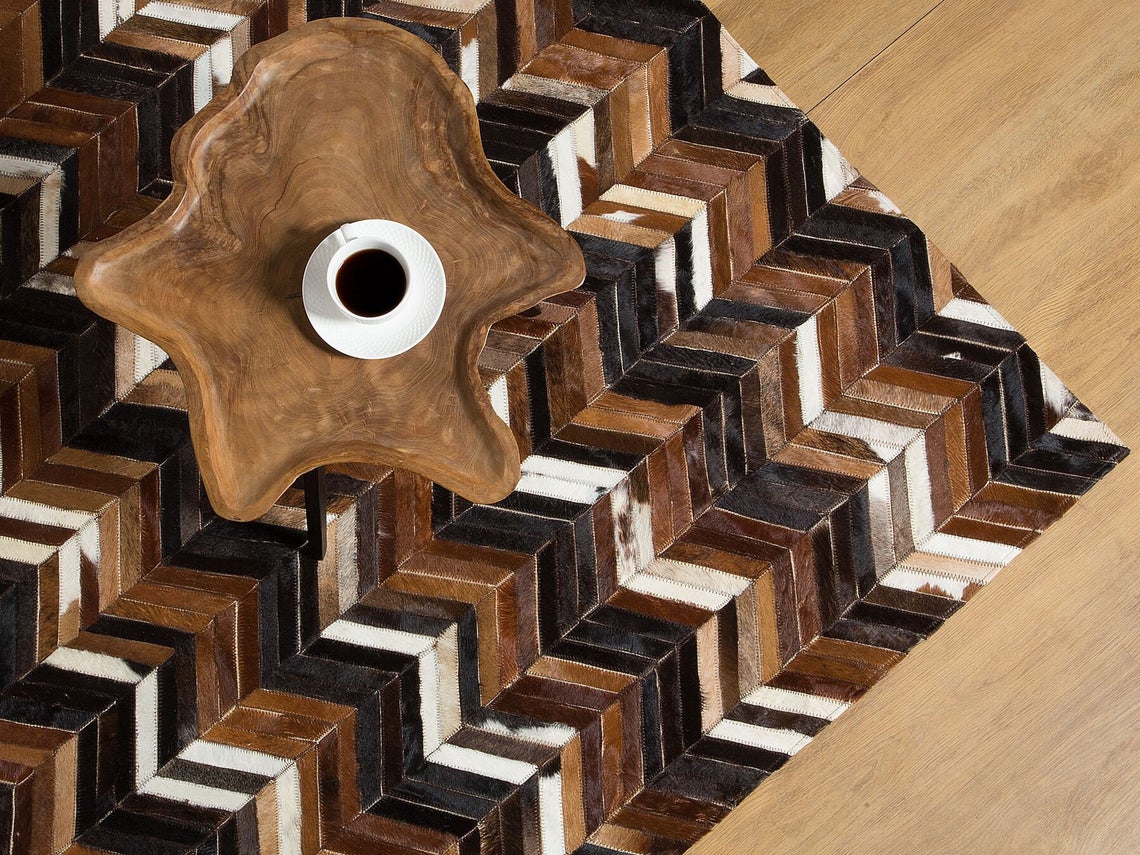 HANDMADE 100% Natural COWHIDE RUG | Patchwork Cowhide Area Rug | Real Cowhide Hallway Runner | Hair on Leather Cowhide Carpet | PR17