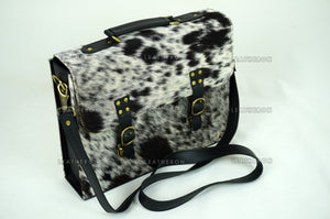 Cowhide Leather Office Bag Real Hair on Cowhide Leather File Bag Natural Cow Skin Laptop Bag | OB2