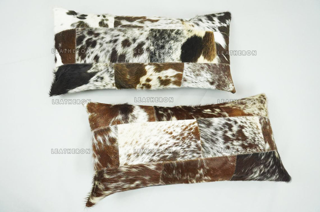 Cowhide Patchwork Pillow Covers (12 x 24 inch) 100% Natural Hair on Leather Pillow Cases Real Cow Skin Cushion Covers | PLW186