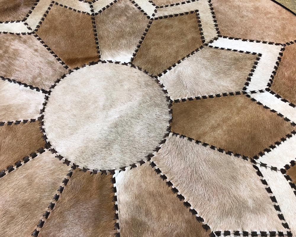 Handcrafted Genuine Leather Cowhide Area Carpet | Hair on Leather Braided Stitching Carpet | PR111