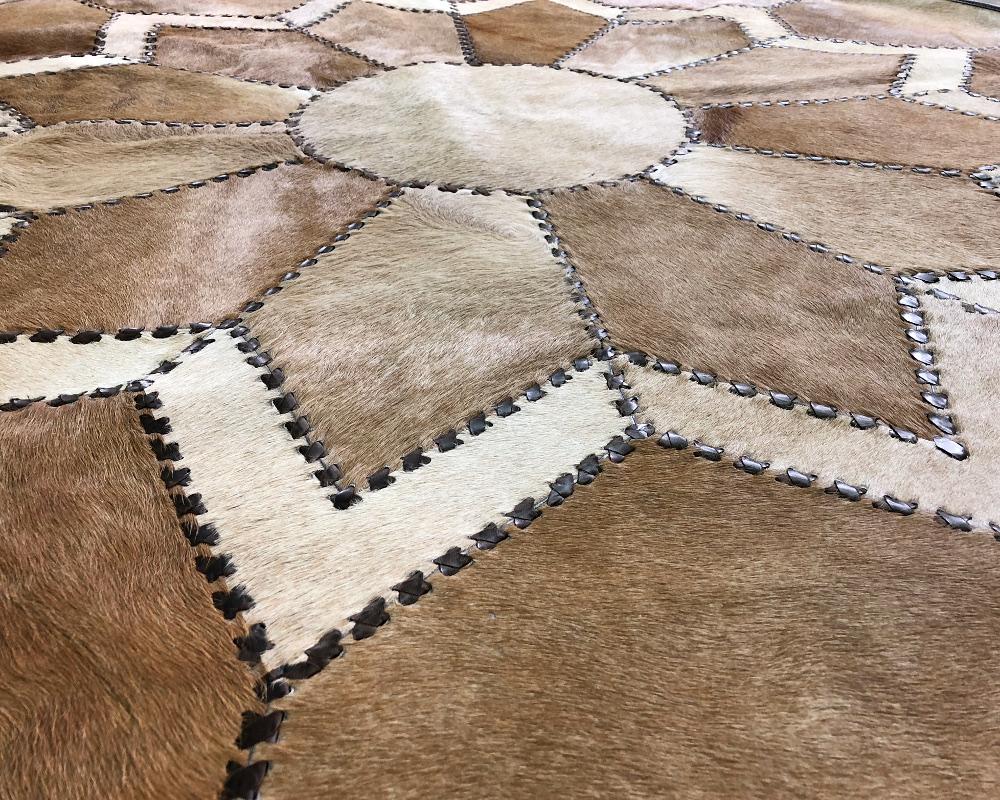 Handcrafted Genuine Leather Cowhide Area Carpet | Hair on Leather Braided Stitching Carpet | PR111
