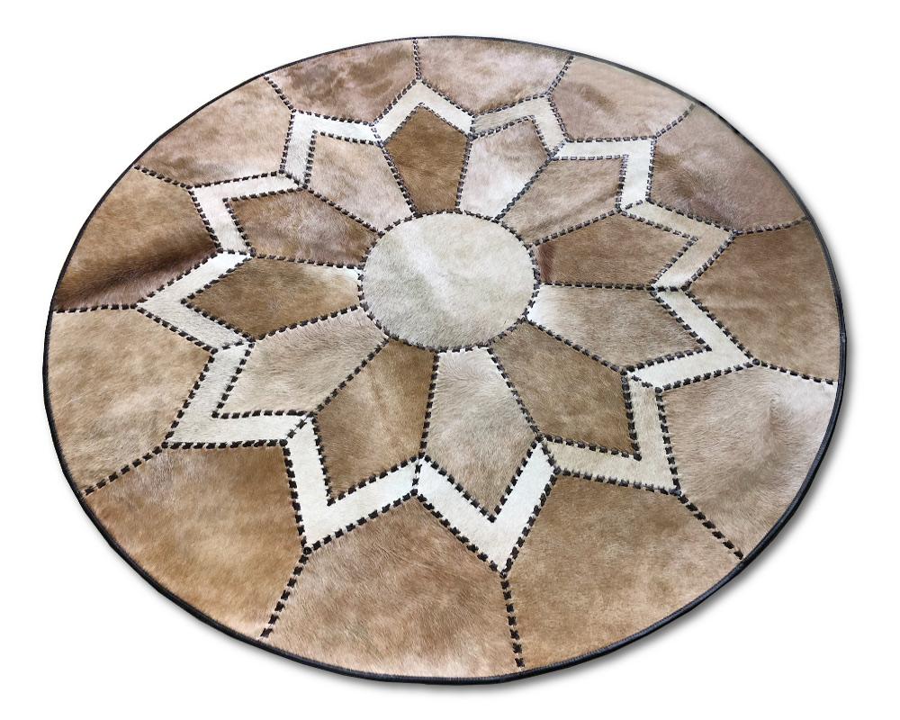 Handcrafted Genuine Leather Cowhide Area Carpet | Hair on Leather Braided Stitching Carpet | PR111