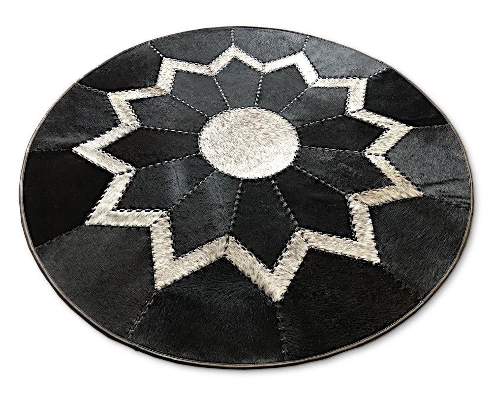 Handcrafted Genuine Leather Cowhide Area Carpet | Hair on Leather Braided Stitching Carpet | PR111