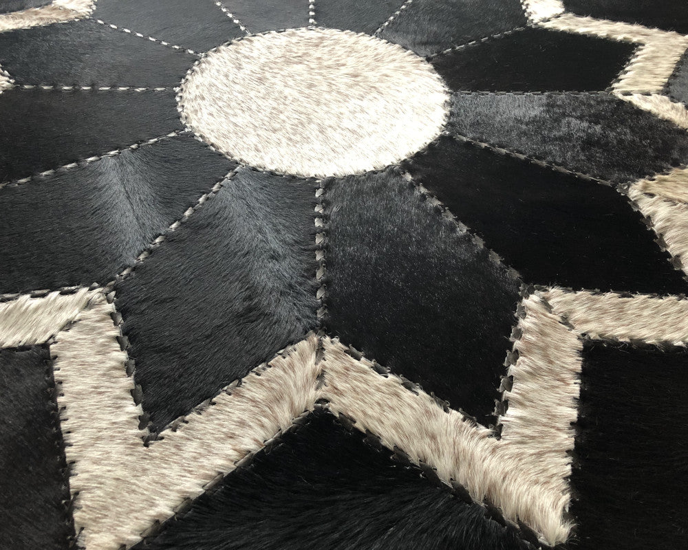 Handcrafted Genuine Leather Cowhide Area Carpet | Hair on Leather Braided Stitching Carpet | PR111
