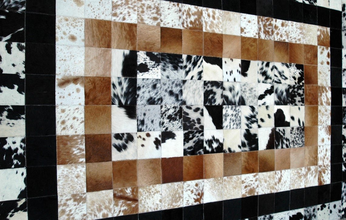 HANDMADE 100% Natural COWHIDE RUG | Patchwork Cowhide Area Rug | Real Cowhide Hallway Runner | Hair on Leather Cowhide Carpet | PR36