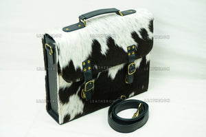 Cowhide Leather Office Bag Natural Cowhide Laptop Bag Hair On Leather Briefcase Real Cowhide Documents Bag Cowhide File Bag | OB4