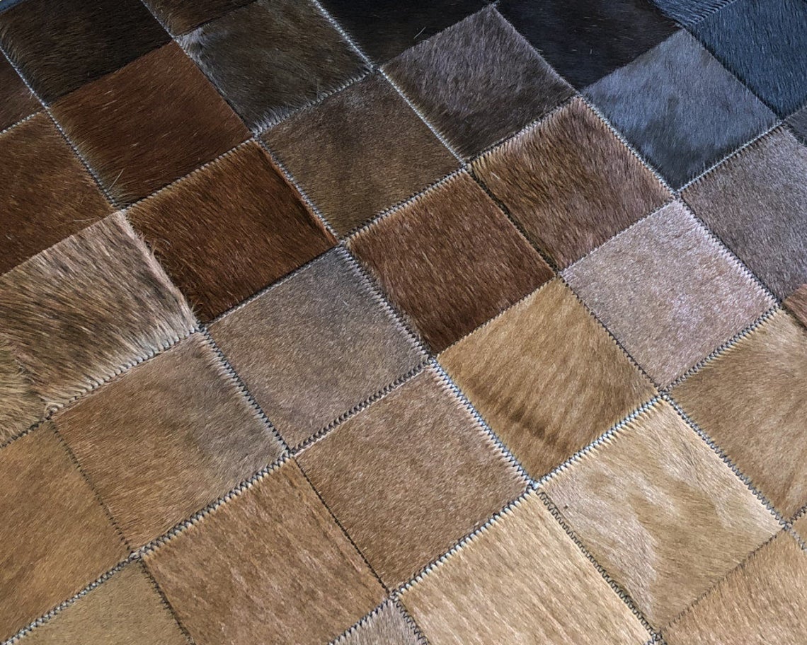 HANDMADE 100% Natural COWHIDE RUG | Patchwork Cowhide Area Rug | Real Cowhide Hallway Runner | Hair on Leather Cowhide Carpet | PR75