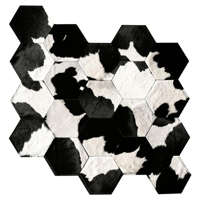Patchwork Design Natural Cowhide Leather Rug | Hair on Leather Cowhide Carpet | PR112