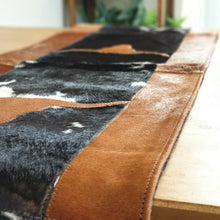 Load image into Gallery viewer, Handmade 100% Natural Cowhide Table Runner | Hair on Leather Patchwork Cow hide Table Top | TBR13
