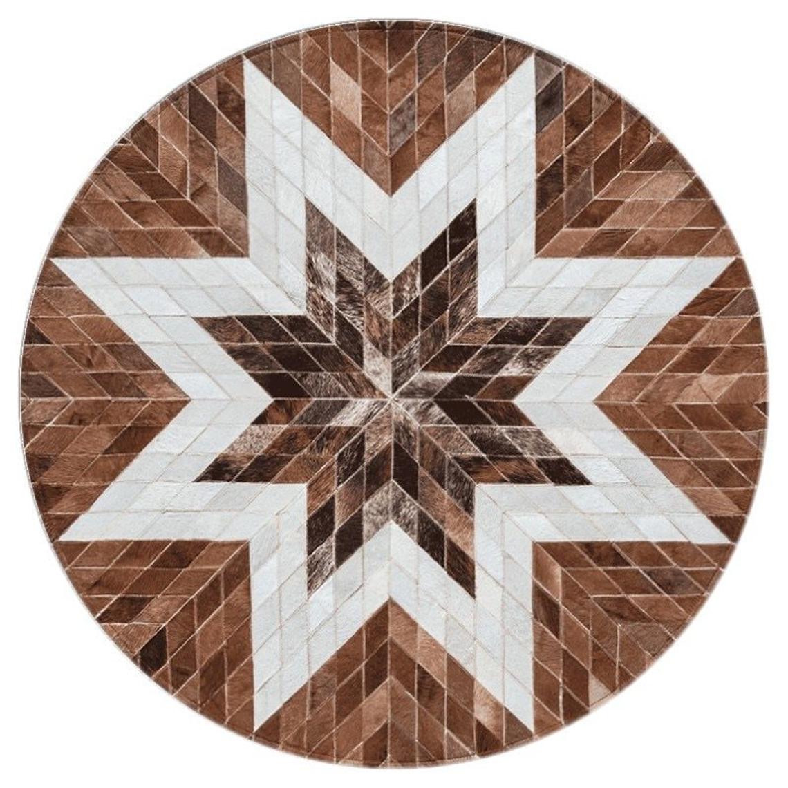 Hand-Stitched Cowhide Patchwork Rug, 100% Genuine | Hair on Leather Cowhide Carpet | PR117