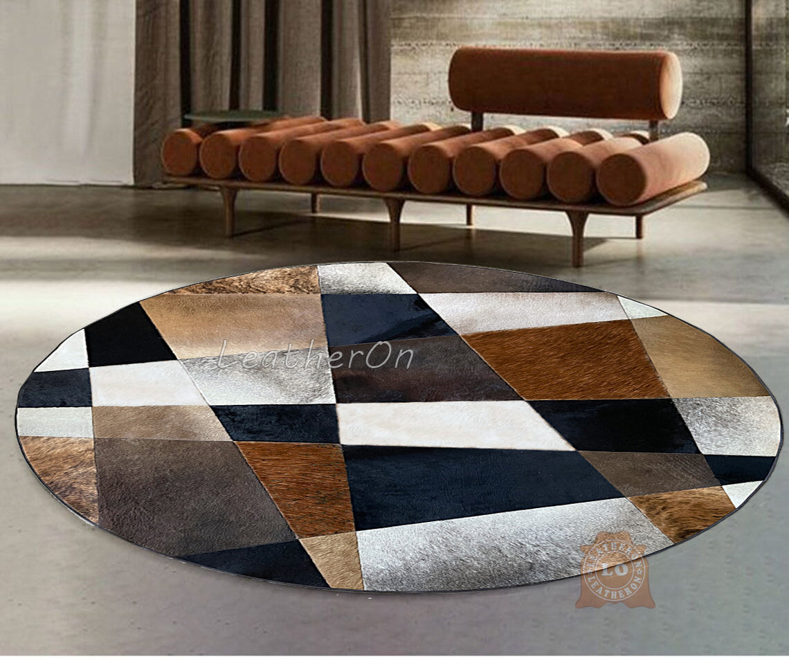 HANDMADE 100% Natural COWHIDE RUG | Patchwork Cowhide Area Rug | Hair on Leather Cowhide Carpet | PR601