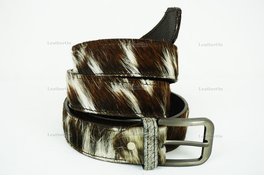 Genuine COWHIDE BELTS with Full Grain Leather Backside | Unisex 100% Natural Cow hide Belts | REAL Hair on Leather Belts | BLT12