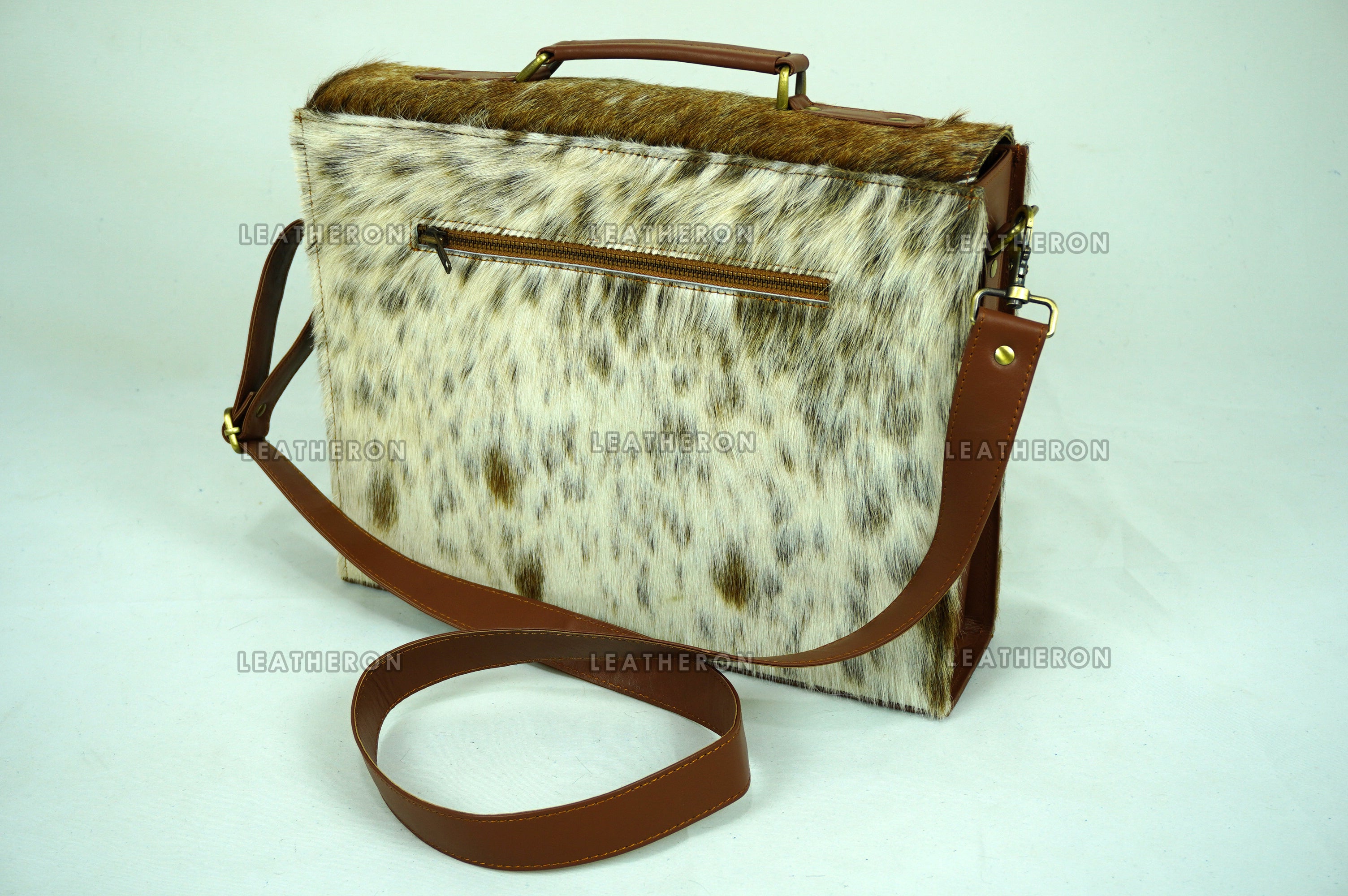 Cowhide Leather Office Bag Real Hair on Cowhide Leather File Bag Natural Cow Skin Laptop Bag | OB3