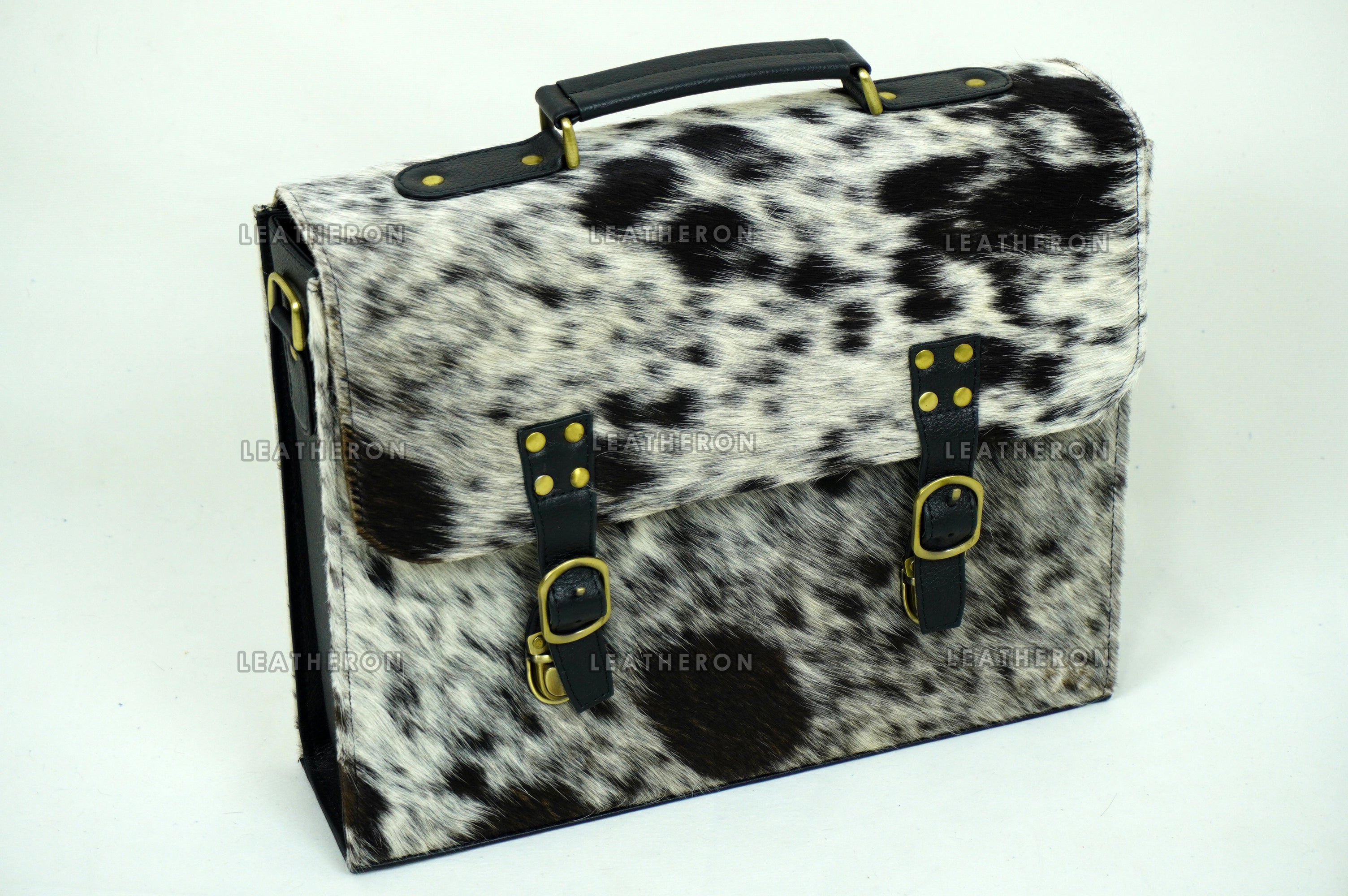 Cowhide Leather Office Bag Real Hair on Cowhide Leather File Bag Natural Cow Skin Laptop Bag | OB2