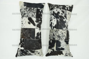 Cowhide Patchwork Pillow Covers (12 x 24 inch) 100% Natural Hair on Leather Pillow Cases Real Cow Skin Cushion Covers | PLW185
