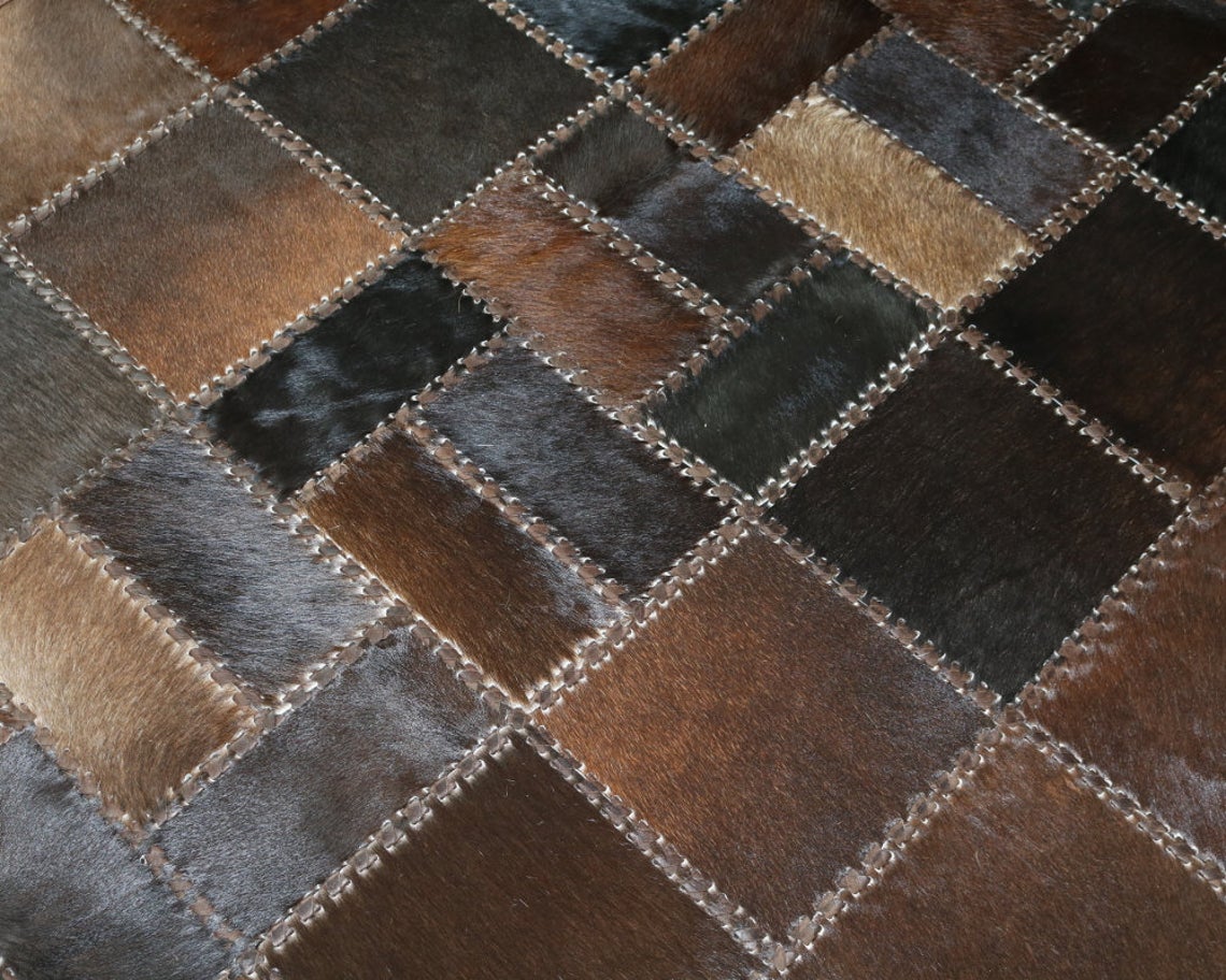 HANDMADE 100% Natural COWHIDE RUG | Patchwork Cowhide Area Rug | Real Cowhide Hallway Runner | Hair on Leather Cowhide Carpet | PR71