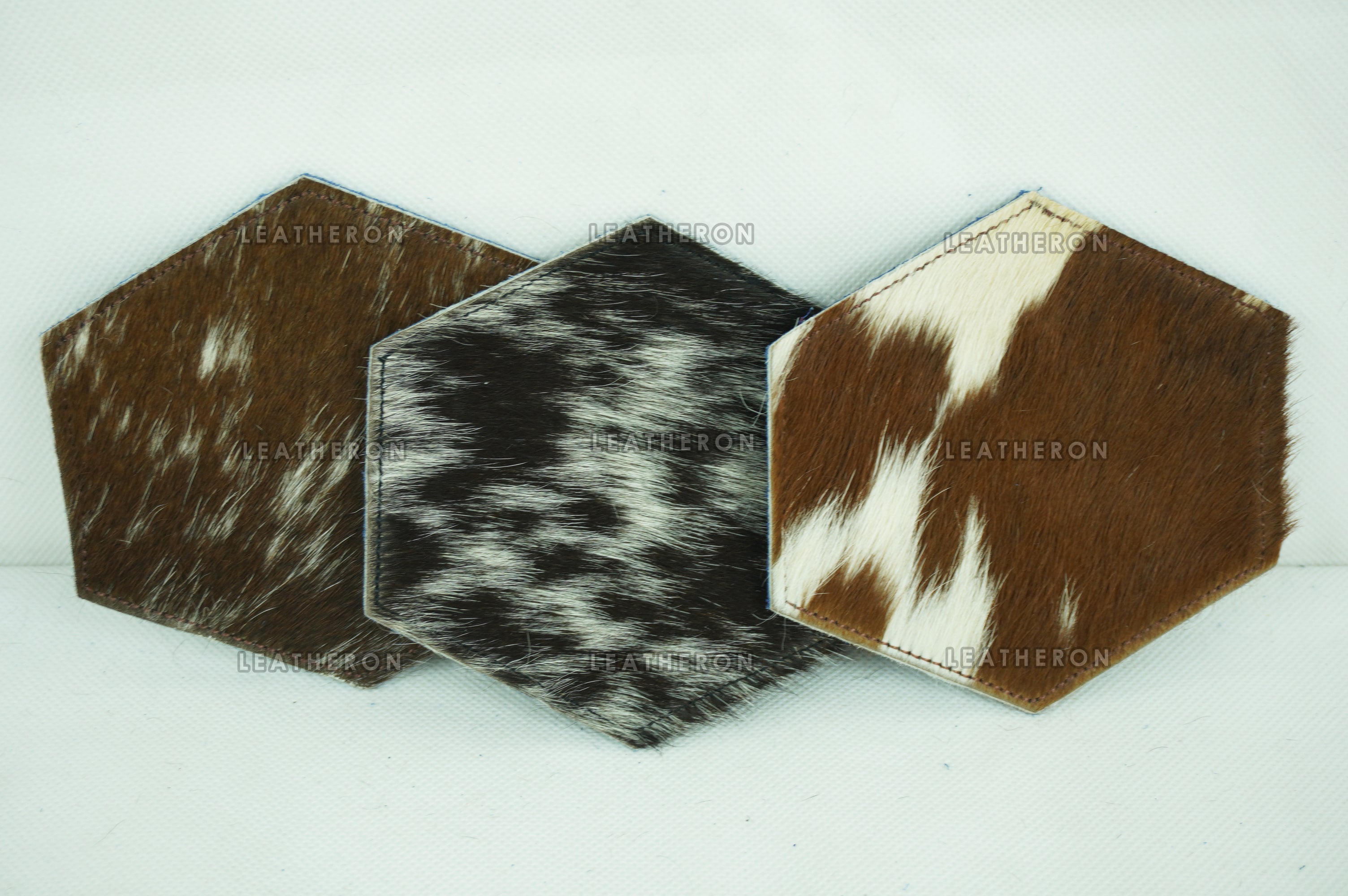 Cowhide Tea Coasters | Real Hair-on-Leather Tea Coasters | Hexagon Shape Multi Color Tea Coasters