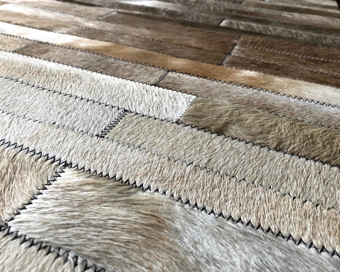 HANDMADE 100% Natural COWHIDE RUG | Patchwork Cowhide Area Rug | Real Cowhide Hallway Runner | Hair on Leather Cowhide Carpet | PR58