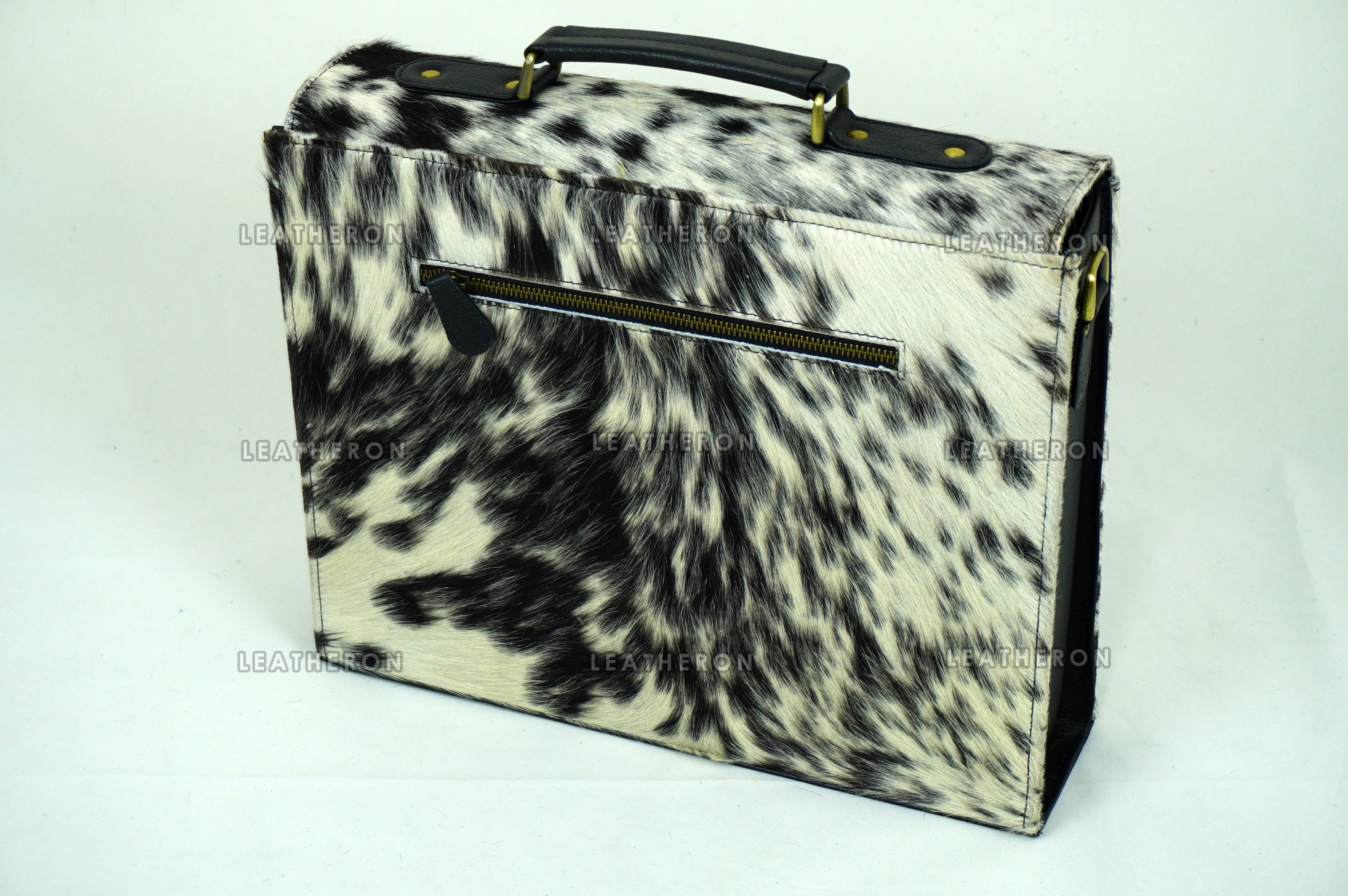 Cowhide Leather Office Bag Real Hair on Cowhide Leather File Bag Natural Cow Skin Laptop Bag | OB2