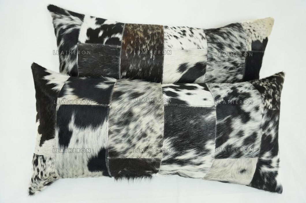 Cowhide Patchwork Pillow Covers (12 x 24 inch) 100% Natural Hair on Leather Pillow Cases Real Cow Skin Cushion Covers | PLW185
