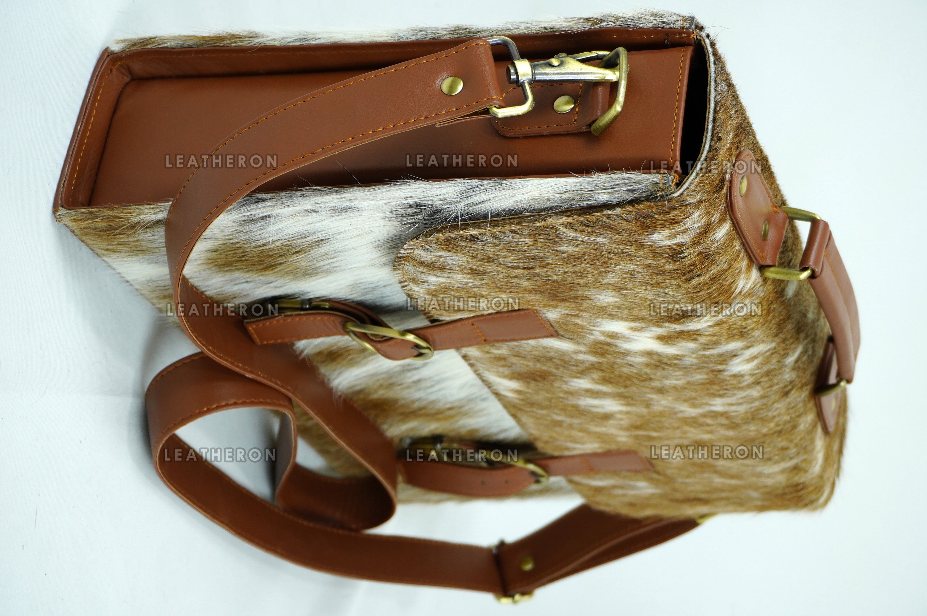 Cowhide Leather Office Bag Real Hair on Cowhide Leather File Bag Natural Cow Skin Laptop Bag | OB3