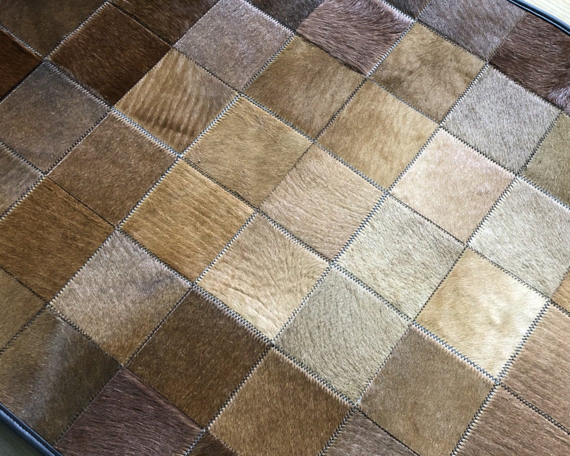 HANDMADE 100% Natural COWHIDE RUG | Patchwork Cowhide Area Rug | Real Cowhide Hallway Runner | Hair on Leather Cowhide Carpet | PR75