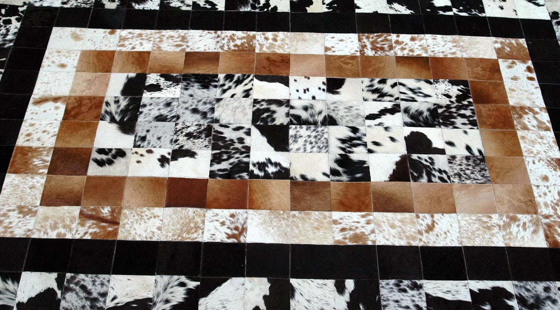 HANDMADE 100% Natural COWHIDE RUG | Patchwork Cowhide Area Rug | Real Cowhide Hallway Runner | Hair on Leather Cowhide Carpet | PR36