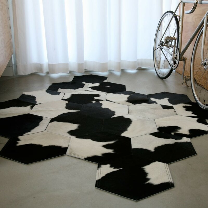 Patchwork Design Natural Cowhide Leather Rug | Hair on Leather Cowhide Carpet | PR112