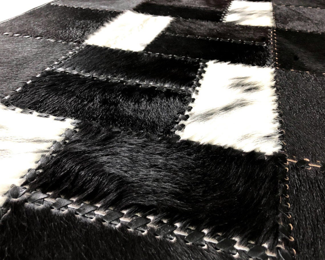 HANDMADE 100% Natural COWHIDE RUG | Patchwork Cowhide Area Rug | Real Cowhide Hallway Runner | Hair on Leather Cowhide Carpet | PR61