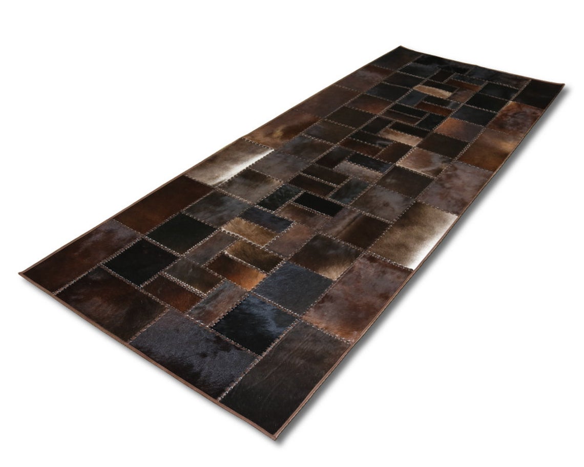 HANDMADE 100% Natural COWHIDE RUG | Patchwork Cowhide Area Rug | Real Cowhide Hallway Runner | Hair on Leather Cowhide Carpet | PR71