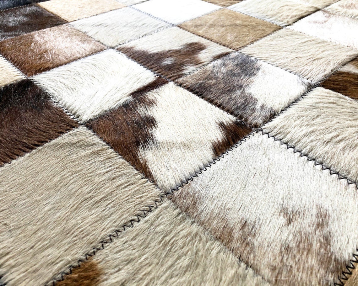 HANDMADE 100% Natural COWHIDE RUG | Patchwork Cowhide Area Rug | Real Cowhide Hallway Runner | Hair on Leather Cowhide Carpet | PR59