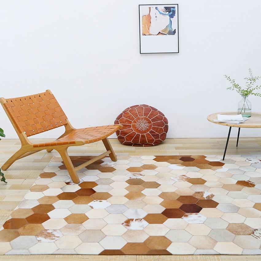HANDMADE 100% Natural COWHIDE RUG | Patchwork Cowhide Area Rug | Real Cowhide Hallway Runner | Hair on Leather Cowhide Carpet | PR51