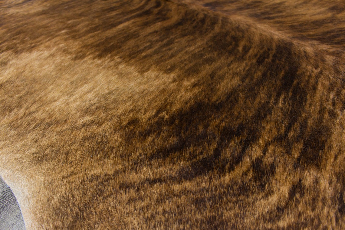 XLarge ( 6.5 ft X 6.3 ft ), Brazilian Brindle COWHIDE Rug Hair-on Leather Area Rug - Exact as Photo