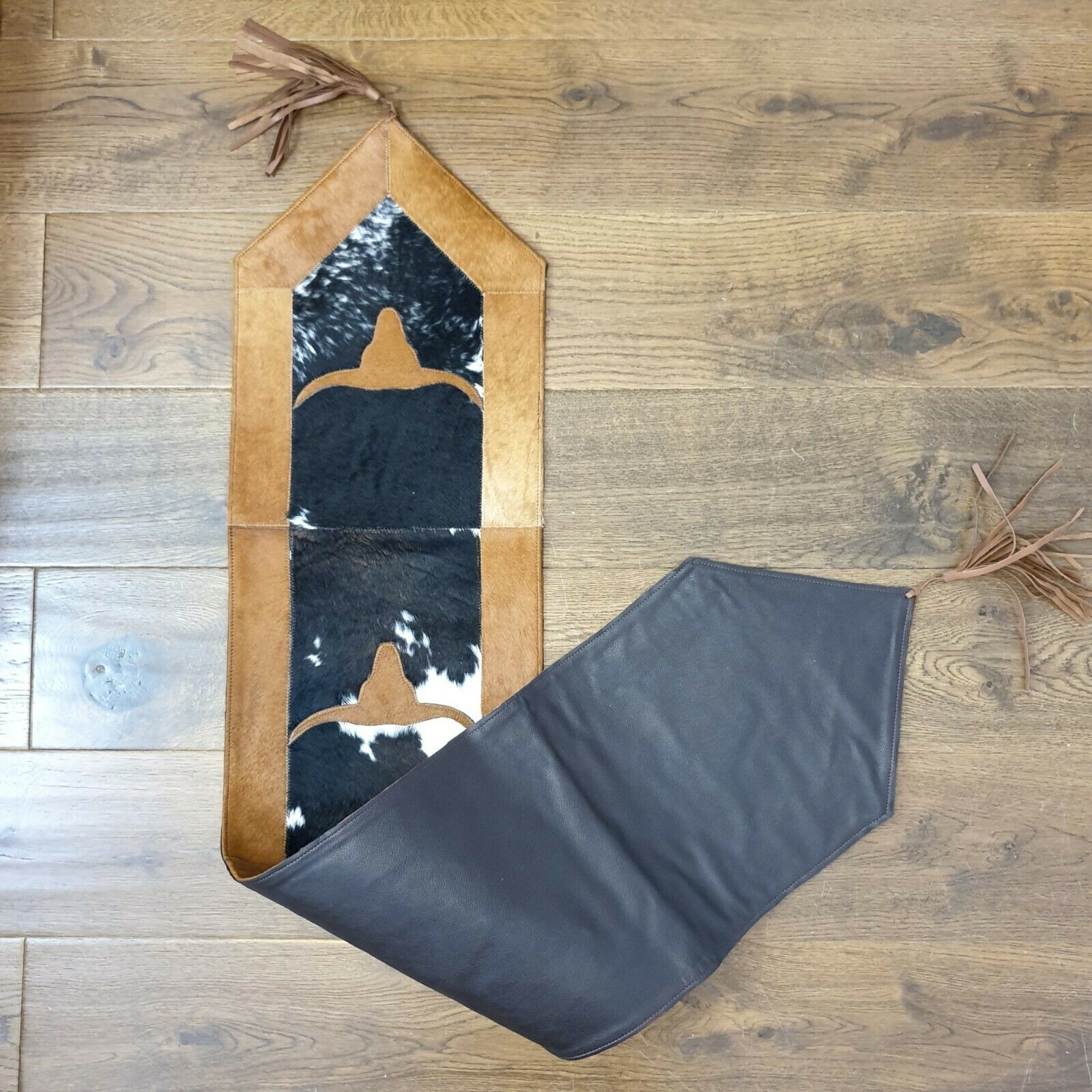 Handmade 100% Natural Cowhide Table Runner | Hair on Leather Patchwork Cow hide Table Top | TBR13