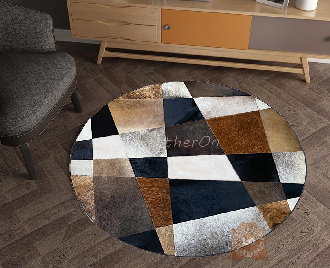 HANDMADE 100% Natural COWHIDE RUG | Patchwork Cowhide Area Rug | Hair on Leather Cowhide Carpet | PR601