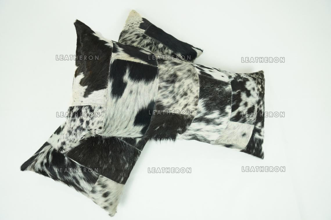 Cowhide Patchwork Pillow Covers (12 x 24 inch) 100% Natural Hair on Leather Pillow Cases Real Cow Skin Cushion Covers | PLW185