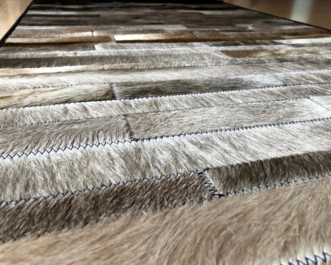 HANDMADE 100% Natural COWHIDE RUG | Patchwork Cowhide Area Rug | Real Cowhide Hallway Runner | Hair on Leather Cowhide Carpet | PR58