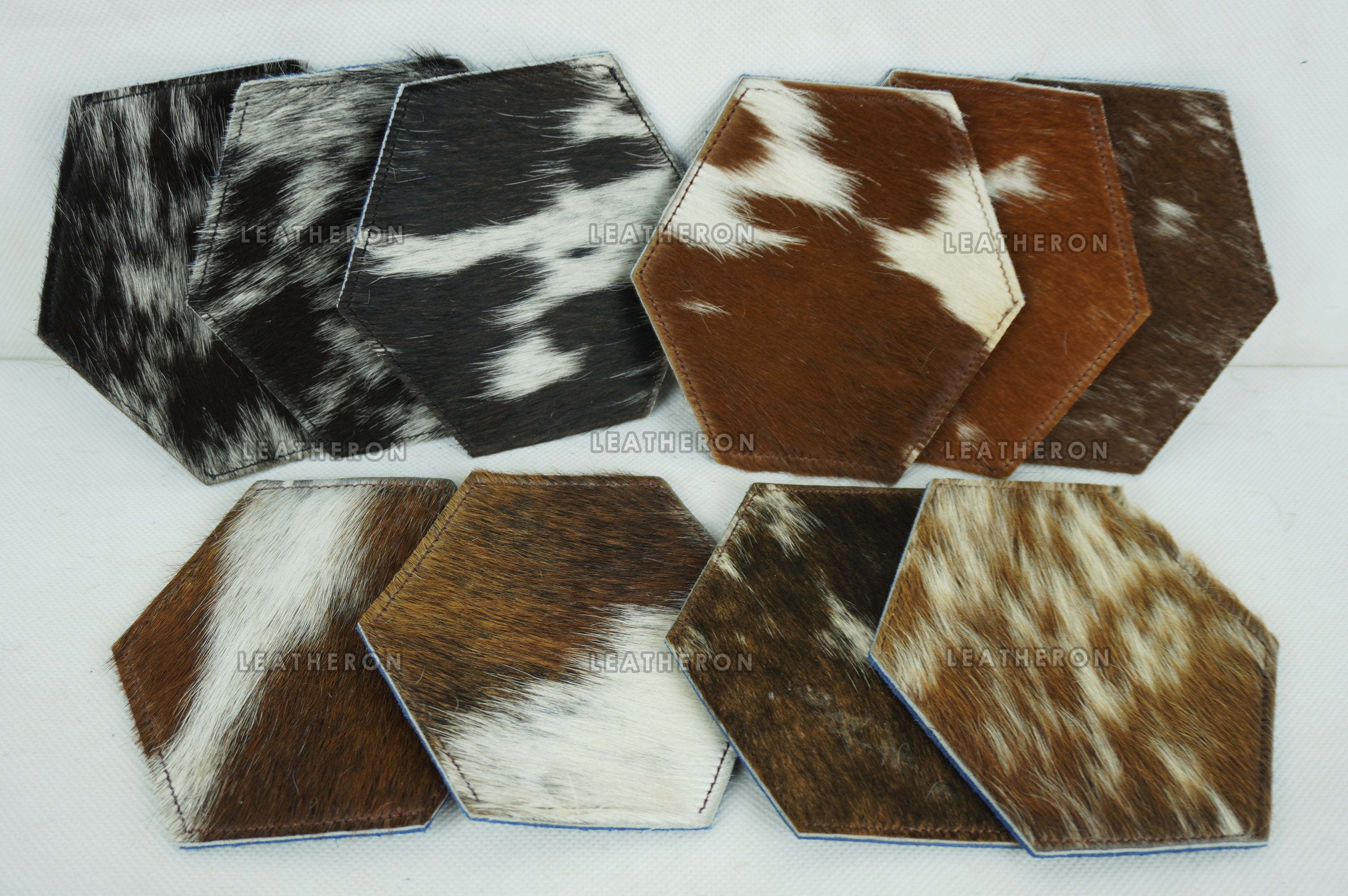 Cowhide Tea Coasters | Real Hair-on-Leather Tea Coasters | Hexagon Shape Multi Color Tea Coasters