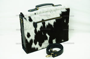 Cowhide Leather Office Bag Natural Cowhide Laptop Bag Hair On Leather Briefcase Real Cowhide Documents Bag Cowhide File Bag | OB4