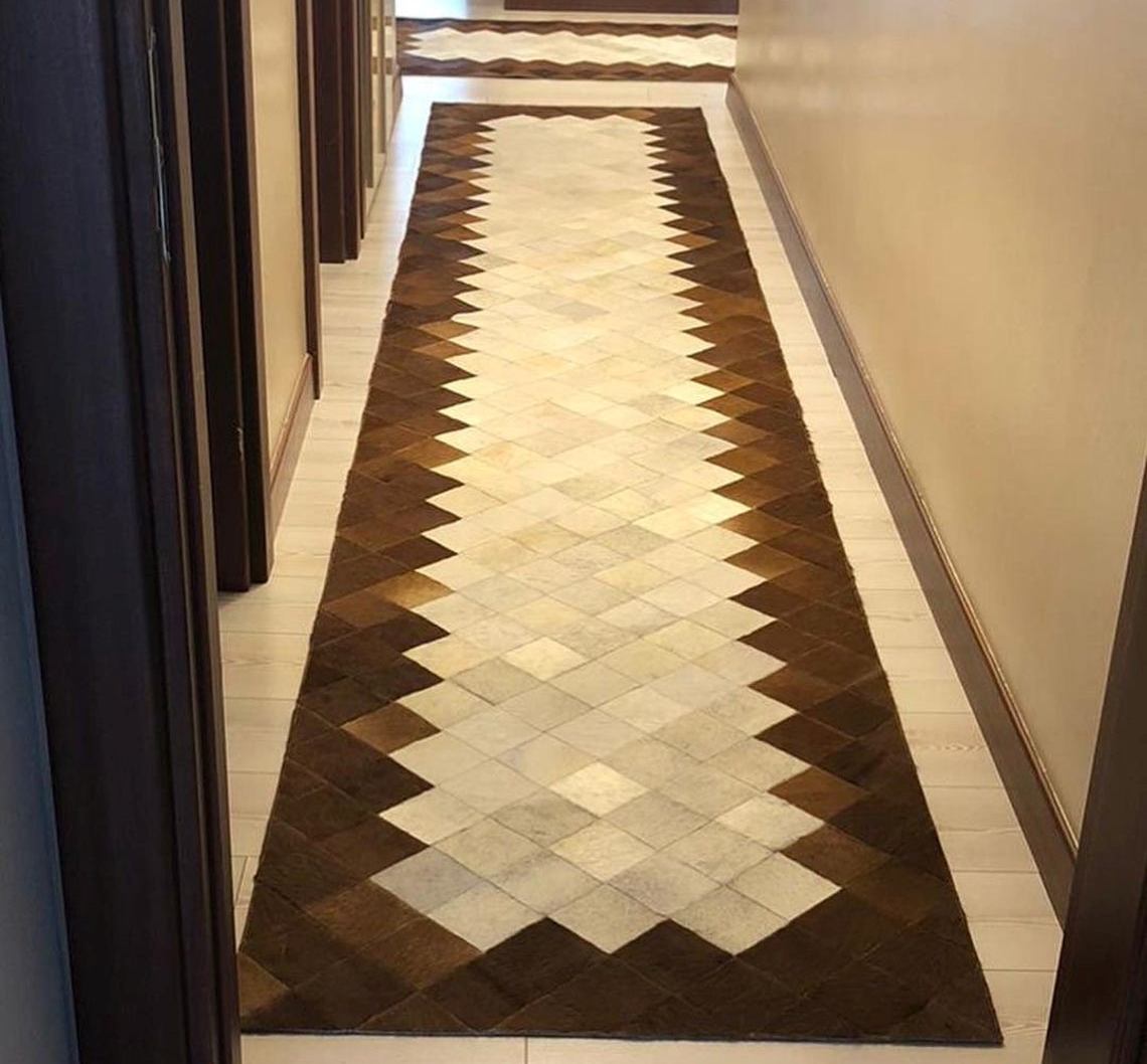 HANDMADE 100% Natural COWHIDE RUG | Patchwork Cowhide Area Rug | Real Cowhide Hallway Runner | Hair on Leather Cowhide Carpet | PR24