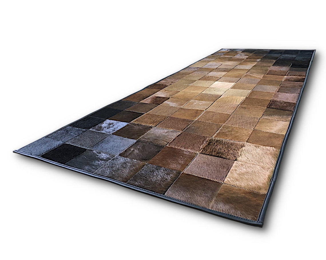 HANDMADE 100% Natural COWHIDE RUG | Patchwork Cowhide Area Rug | Real Cowhide Hallway Runner | Hair on Leather Cowhide Carpet | PR75