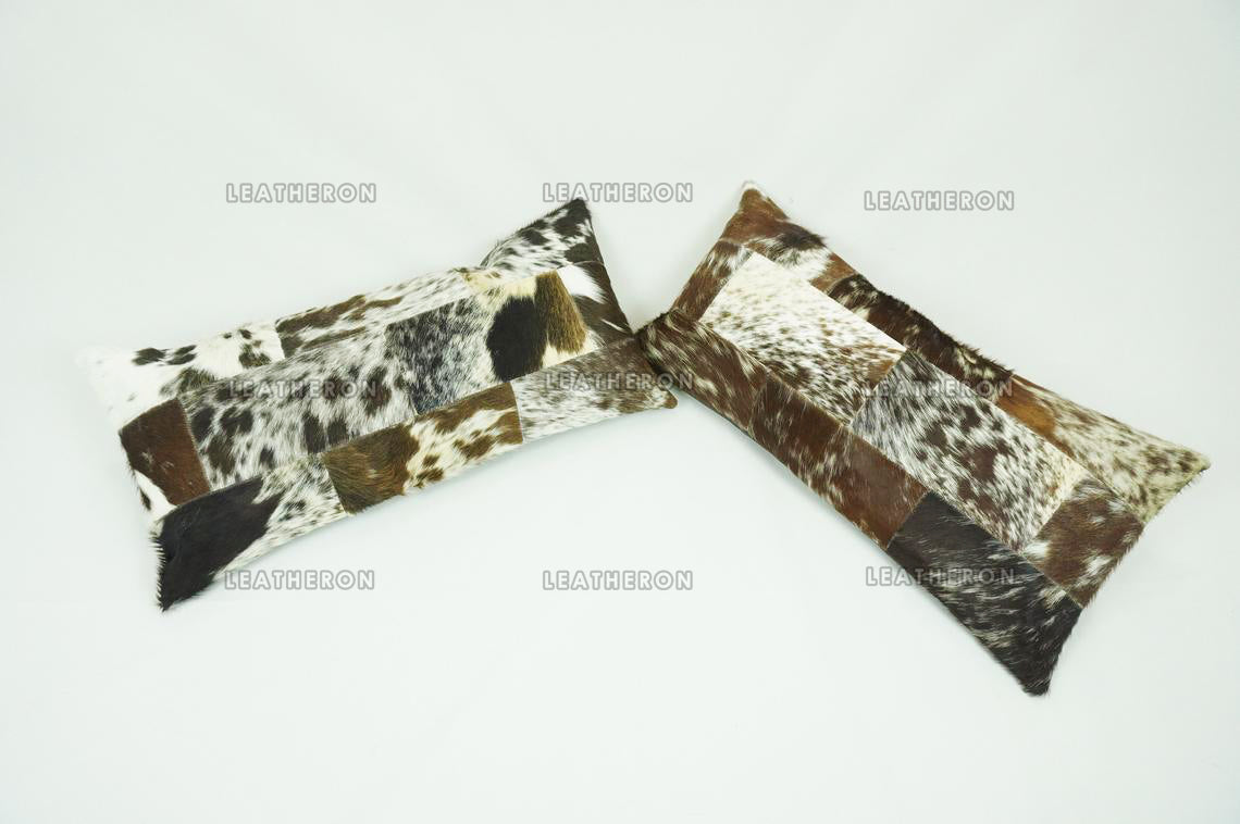 Cowhide Patchwork Pillow Covers (12 x 24 inch) 100% Natural Hair on Leather Pillow Cases Real Cow Skin Cushion Covers | PLW186