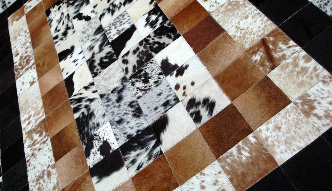 HANDMADE 100% Natural COWHIDE RUG | Patchwork Cowhide Area Rug | Real Cowhide Hallway Runner | Hair on Leather Cowhide Carpet | PR36