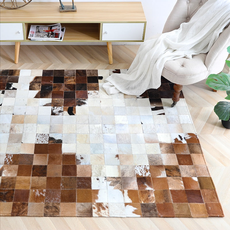 HANDMADE 100% Natural COWHIDE RUG | Patchwork Cowhide Area Rug | Real Cowhide Hallway Runner | Hair on Leather Cowhide Carpet | PR40