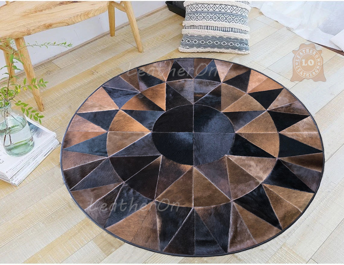 HANDMADE 100% Natural Patchwork Cowhide Area Rug | Hair on Leather Cowhide Carpet | PR87