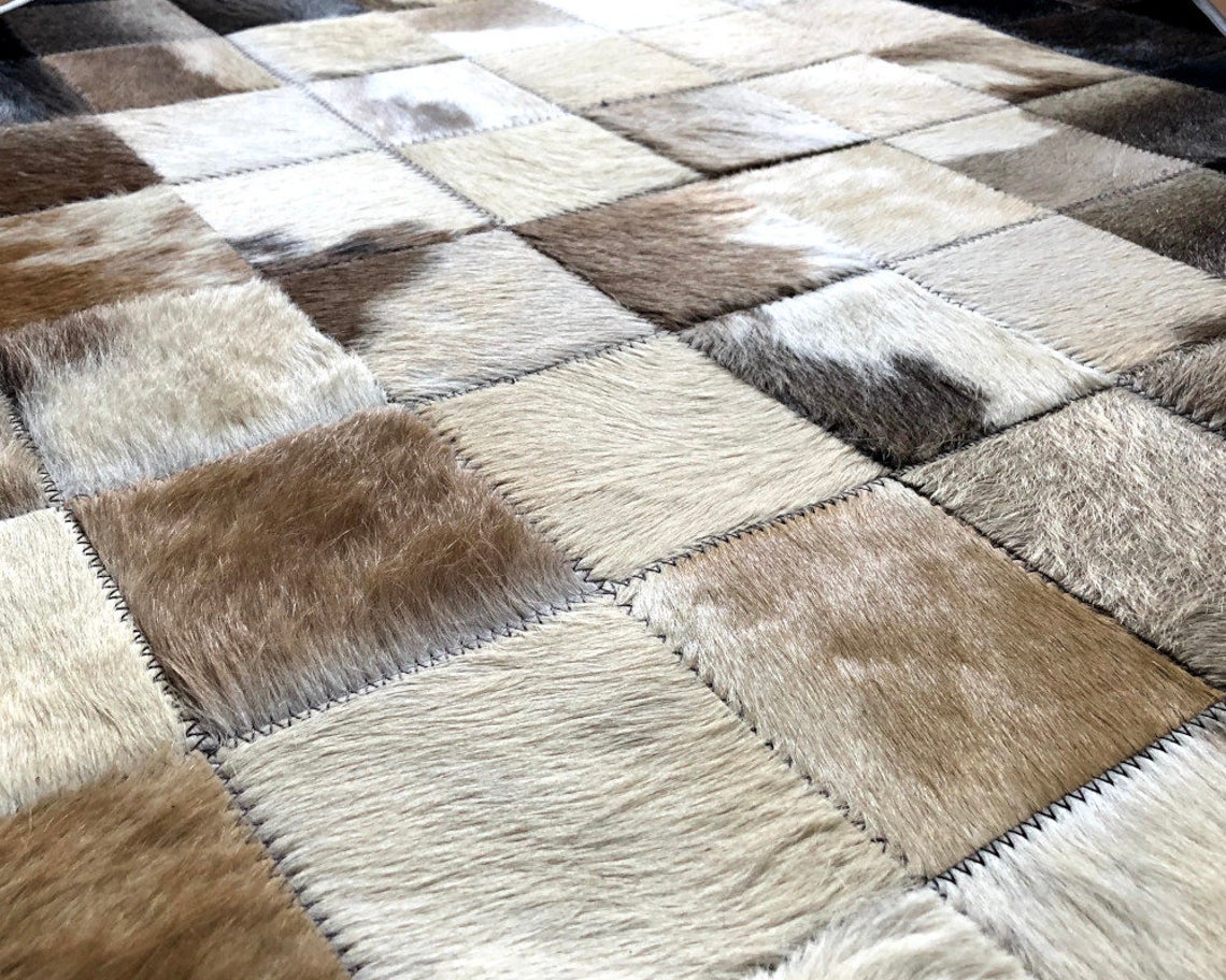 HANDMADE 100% Natural COWHIDE RUG | Patchwork Cowhide Area Rug | Real Cowhide Hallway Runner | Hair on Leather Cowhide Carpet | PR59