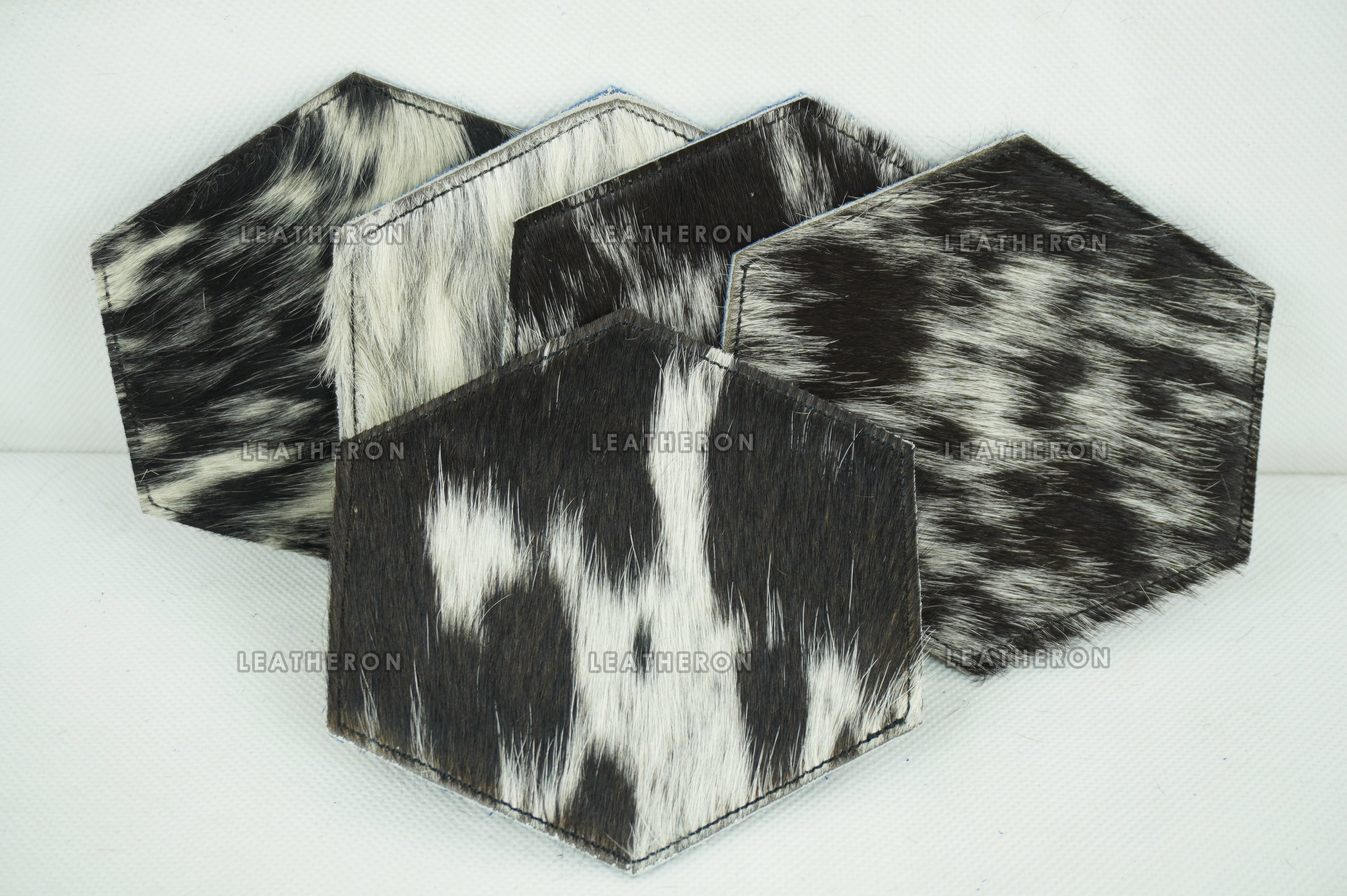 Cowhide Tea Coasters | Real Hair-on-Leather Tea Coasters | Hexagon Shape Multi Color Tea Coasters