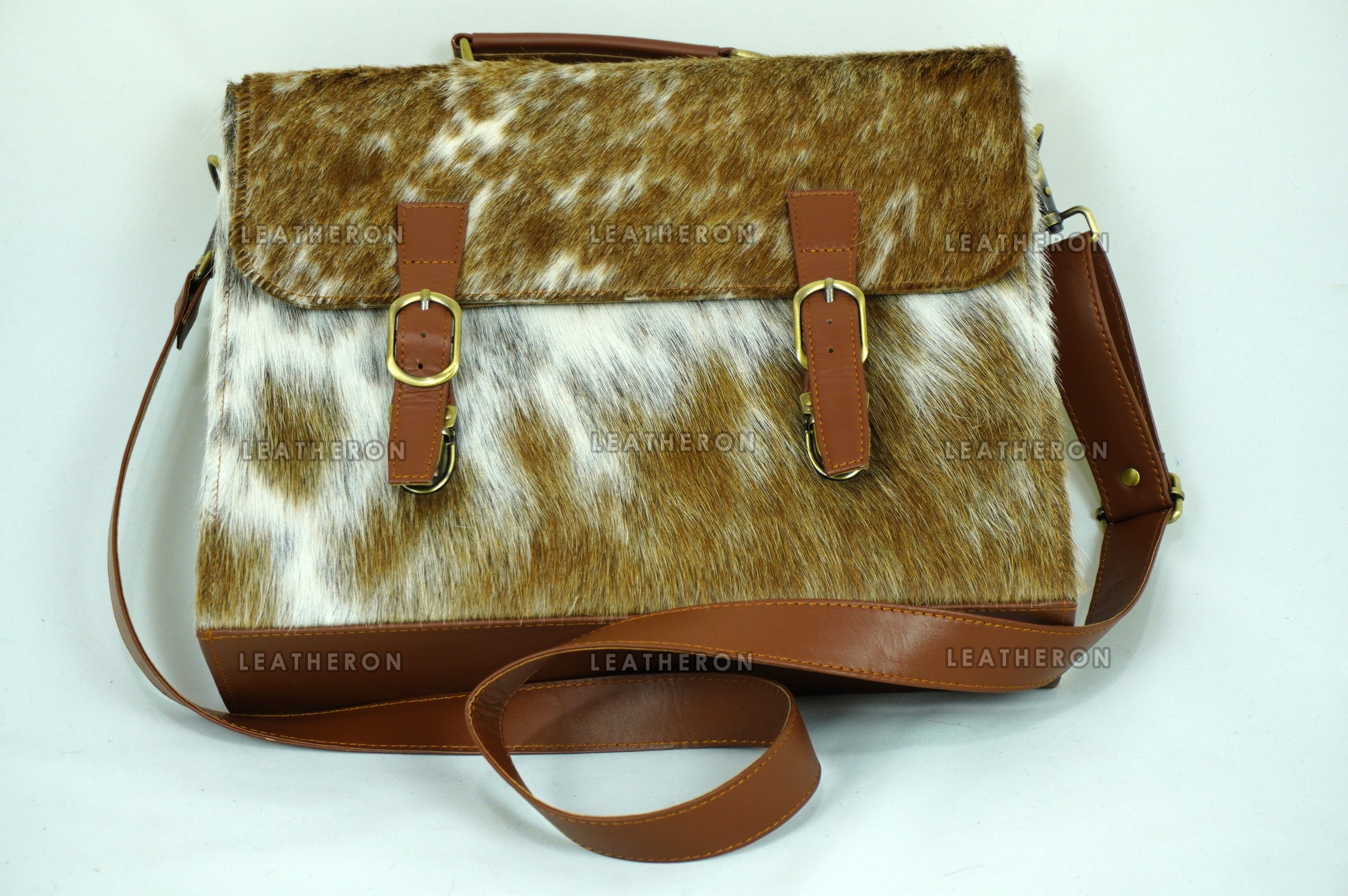 Cowhide Leather Office Bag Real Hair on Cowhide Leather File Bag Natural Cow Skin Laptop Bag | OB3