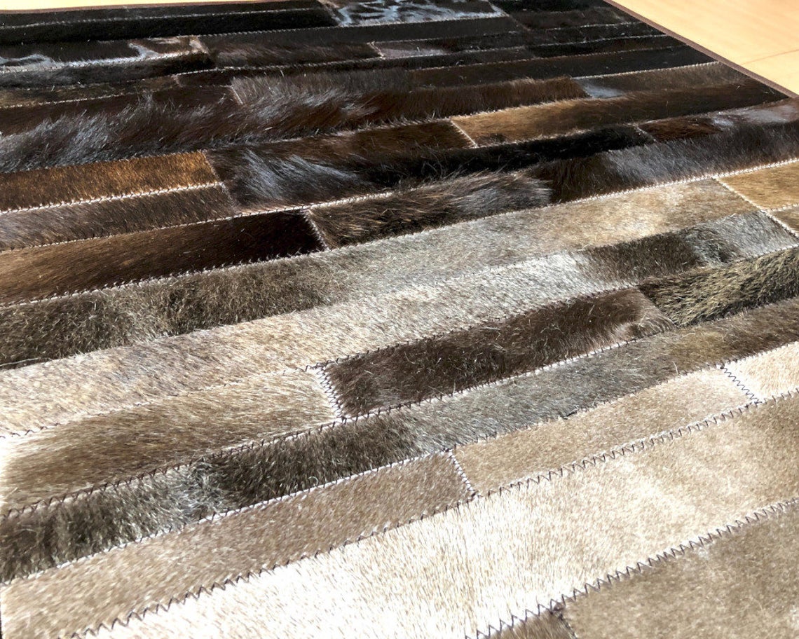 HANDMADE 100% Natural COWHIDE RUG | Patchwork Cowhide Area Rug | Real Cowhide Hallway Runner | Hair on Leather Cowhide Carpet | PR58