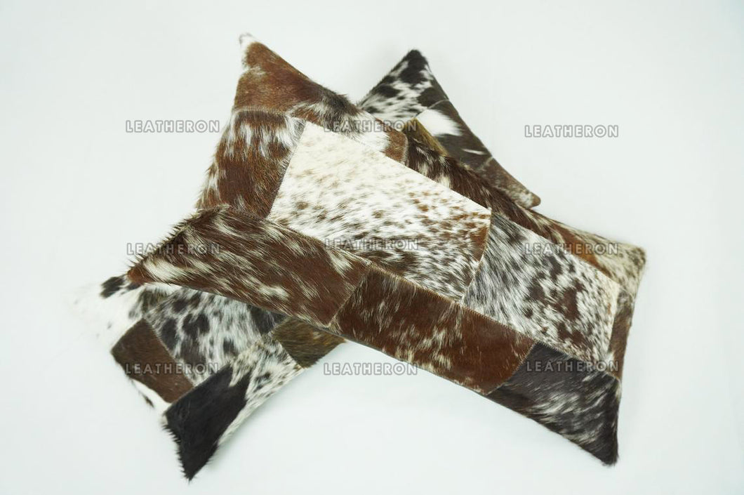 Cowhide Patchwork Pillow Covers (12 x 24 inch) 100% Natural Hair on Leather Pillow Cases Real Cow Skin Cushion Covers | PLW186